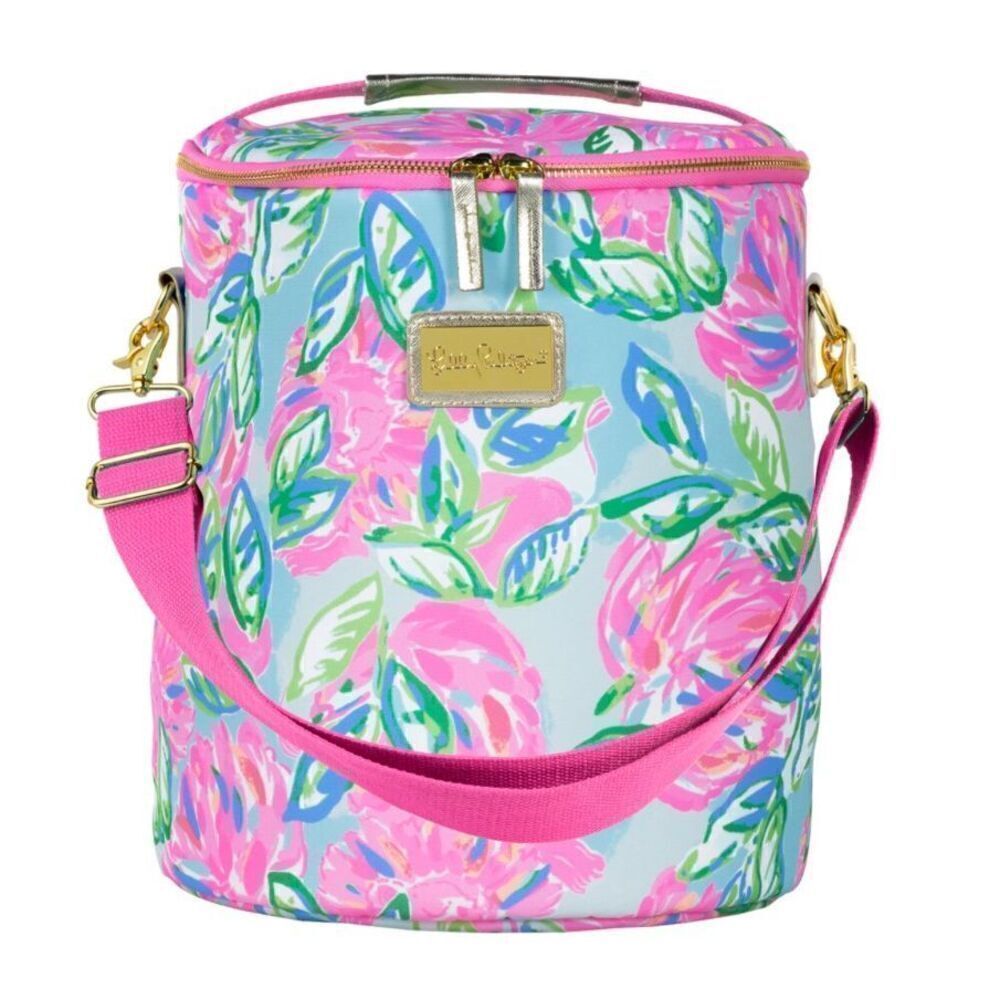 New Lilly Pulitzer Beach Cooler Ice Totally Blossom Pink/Gold